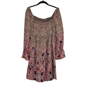 Anthropologie Maeve Milou Leopard Dress Brown Babydoll Tunic Mini SZ Medium